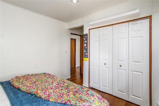 30421 Live Oak Dr, Running Springs, CA 92382 - bedroom with wood finished floors and a closet
