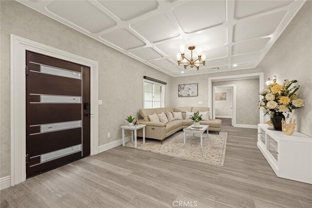 10210 Green St Unit 10210B, Temple City, CA 91780 - living area featuring a chandelier, coffered ceiling, and wood finished floors