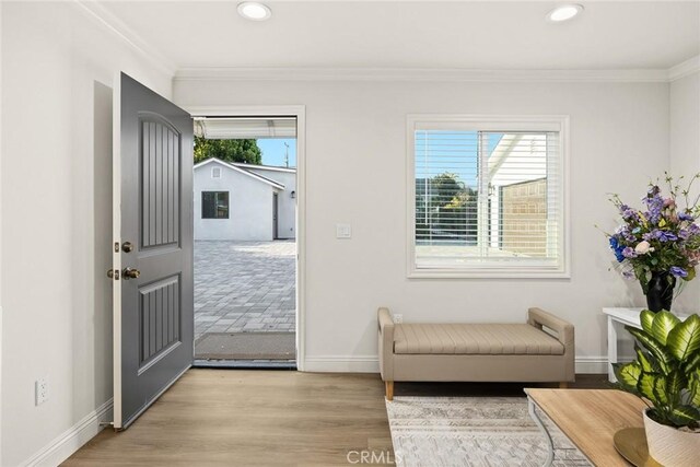10210 Green St Unit 10210B, Temple City, CA 91780 - foyer with ornamental molding, light wood-type flooring, and recessed lighting