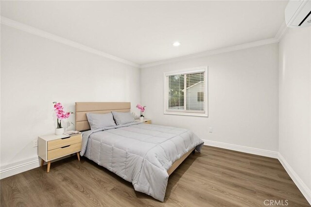 10210 Green St Unit 10210B, Temple City, CA 91780 - bedroom featuring a wall mounted AC, crown molding, wood finished floors, and recessed lighting
