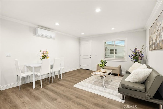 10210 Green St Unit 10210B, Temple City, CA 91780 - living area featuring a wall unit AC, crown molding, recessed lighting, and wood finished floors