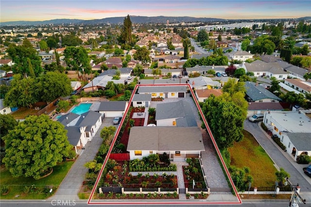 10210 Green St Unit 10210B, Temple City, CA 91780 - aerial view at dusk of property parcel outlined, a mountain view, and a residential view