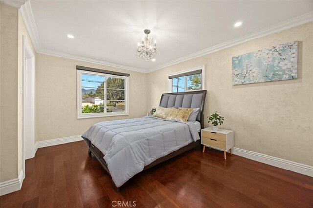 10210 Green St Unit 10210B, Temple City, CA 91780 - bedroom with a chandelier, wood finished floors, crown molding, and recessed lighting