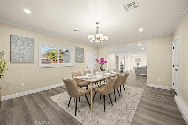 10210 Green St Unit 10210B, Temple City, CA 91780 - dining room featuring a chandelier, wood finished floors, crown molding, and recessed lighting
