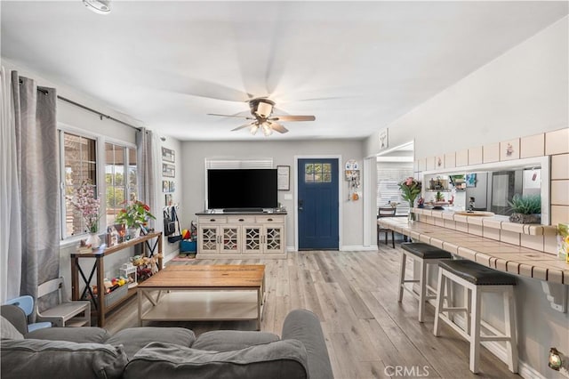 42545 30th St W, Lancaster, CA 93536 - living room featuring a ceiling fan and light wood finished floors