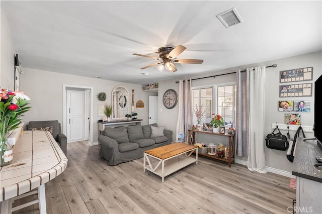 42545 30th St W, Lancaster, CA 93536 - living room featuring a ceiling fan and light wood-style flooring