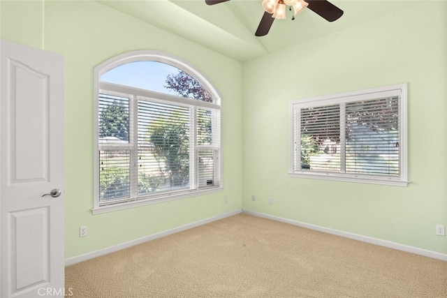 13962 Lindbergh Cir, Chico, CA 95973 - unfurnished room featuring light colored carpet, ceiling fan, and vaulted ceiling