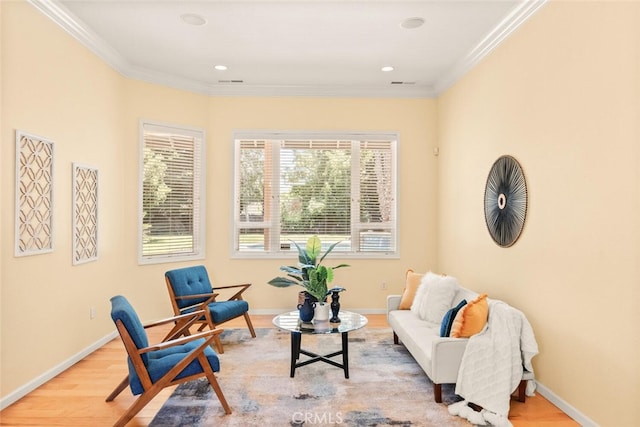 13962 Lindbergh Cir, Chico, CA 95973 - sitting room with crown molding, light wood-style flooring, and recessed lighting