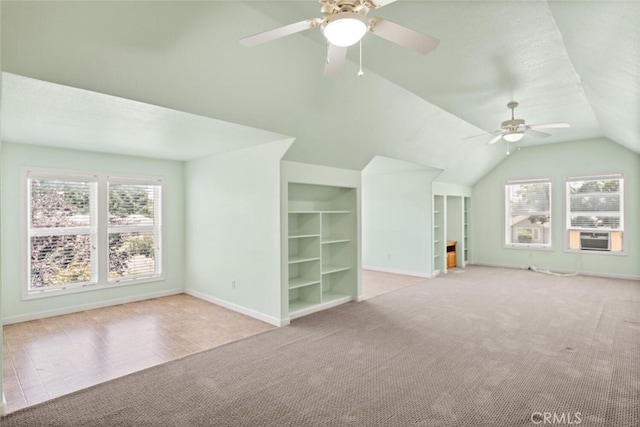 13962 Lindbergh Cir, Chico, CA 95973 - unfurnished living room featuring carpet floors, ceiling fan, healthy amount of natural light, lofted ceiling, and cooling unit