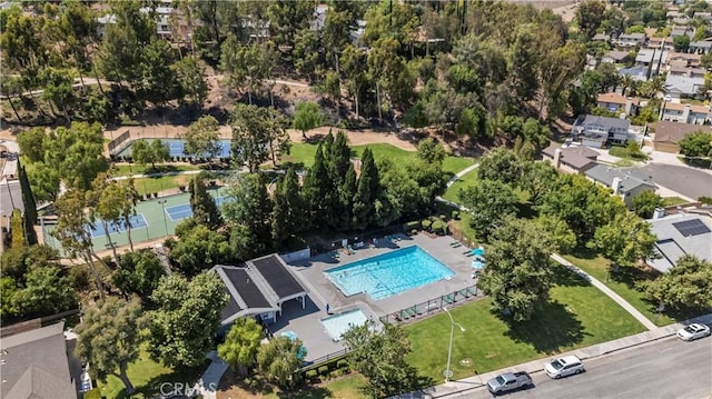 21643 Masterson Ct, Saugus, CA 91350 - aerial perspective of suburban area featuring a pool