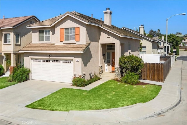 870 Clover Ln, Corona, CA 92878 - traditional-style home featuring concrete driveway, stucco siding, and a chimney