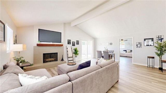8007 New Salem St, San Diego, CA 92126 - living area with light wood-style floors, a fireplace, and ceiling fan