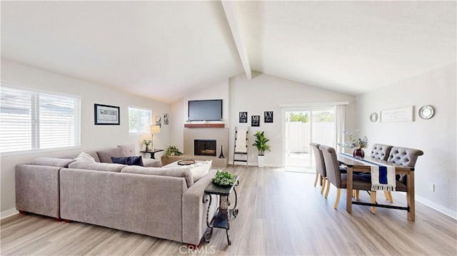 8007 New Salem St, San Diego, CA 92126 - living area featuring light wood finished floors, a fireplace, and healthy amount of natural light