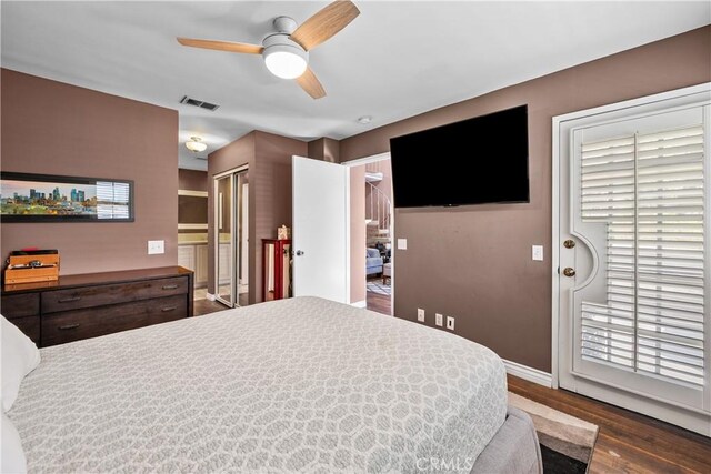 23957 Arroyo Park Dr Unit 146, Valencia, CA 91355 - bedroom featuring dark wood-type flooring and a ceiling fan