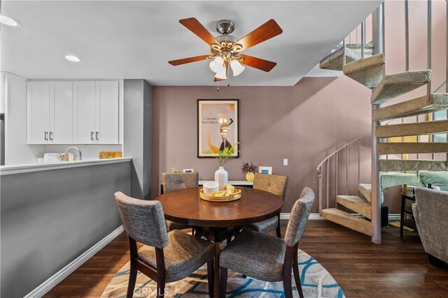 23957 Arroyo Park Dr Unit 146, Valencia, CA 91355 - dining space with stairs, dark wood finished floors, ceiling fan, and recessed lighting