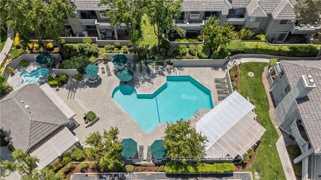 23957 Arroyo Park Dr Unit 146, Valencia, CA 91355 - drone / aerial view of a pool