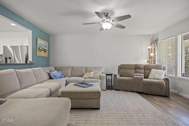 3151 W Hemlock St, Oxnard, CA 93035 - living area with light wood-style floors, ceiling fan, and recessed lighting