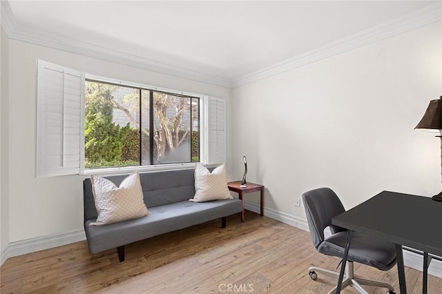 422 Cypress St, Laguna Beach, CA 92651 - office area featuring wood finished floors and crown molding