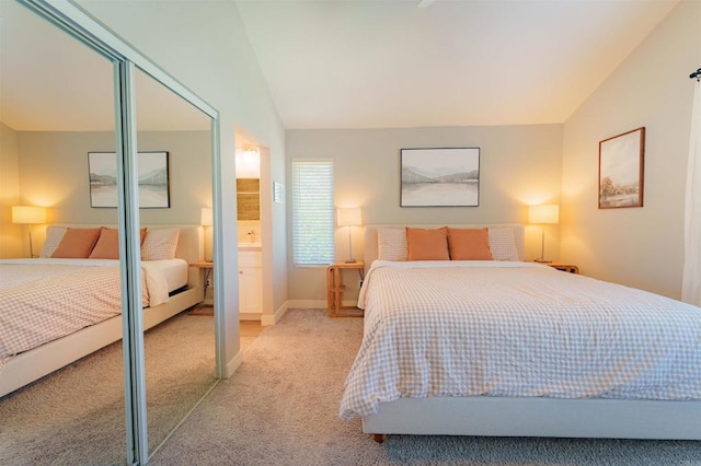 7083 Deerhurst Ct, San Diego, CA 92139 - bedroom featuring lofted ceiling, light carpet, and a closet
