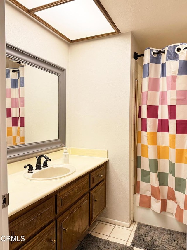 4275 Williams Ave, La Verne, CA 91750 - bathroom featuring vanity, tile patterned floors, and a shower with shower curtain