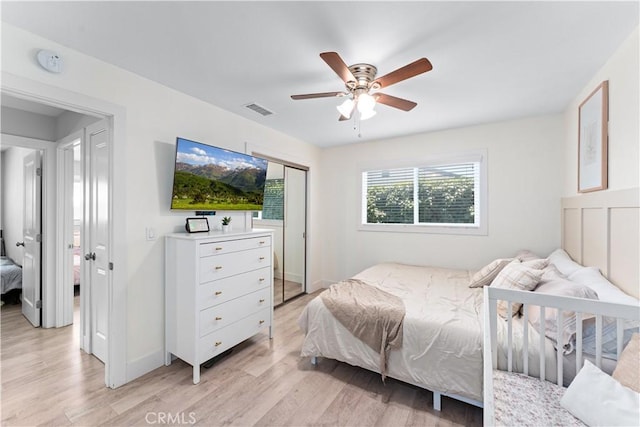 330 Glenshaw Dr, La Puente, CA 91744 - bedroom with light wood finished floors, a closet, and a ceiling fan