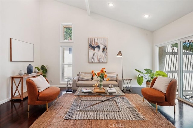 1846 Rosebrook Ln, Rosemead, CA 91770 - living room featuring wood finished floors, recessed lighting, high vaulted ceiling, and beamed ceiling