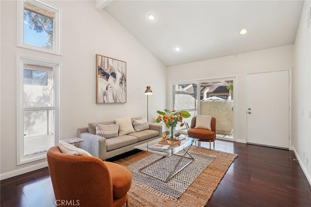 1846 Rosebrook Ln, Rosemead, CA 91770 - living room featuring wood finished floors, recessed lighting, high vaulted ceiling, and beam ceiling