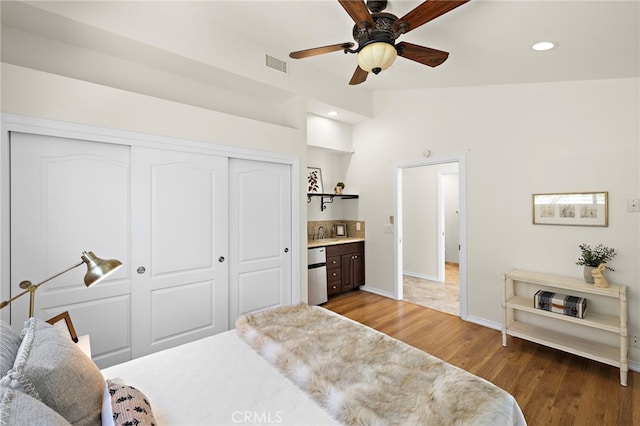 33262 Paseo Molinos, San Juan Capistrano, CA 92675 - bedroom featuring a closet, fridge, recessed lighting, wood finished floors, and ceiling fan