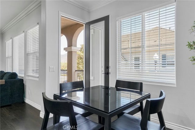 3393 Shadetree Way, Camarillo, CA 93012 - dining area featuring ornamental molding, wood finished floors, and french doors