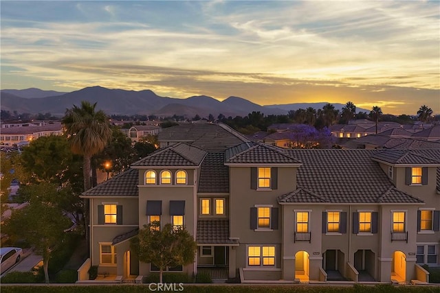 3393 Shadetree Way, Camarillo, CA 93012 - view of front of home with a tiled roof, a mountain view, and stucco siding
