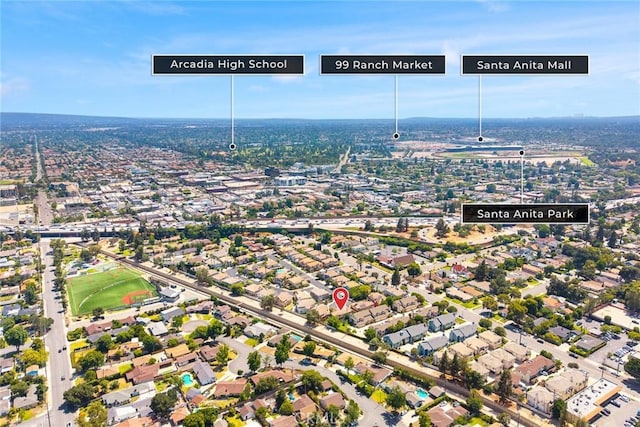 826 Country Oaks Ln, Arcadia, CA 91006 - aerial view of property and surrounding area with nearby suburban area