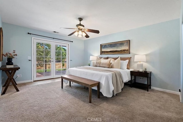553 Well Rd, Templeton, CA 93465 - bedroom featuring access to exterior, french doors, light colored carpet, and a ceiling fan