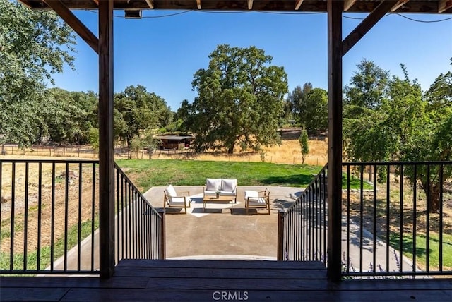 553 Well Rd, Templeton, CA 93465 - deck featuring an outdoor hangout area, a patio, and a lawn