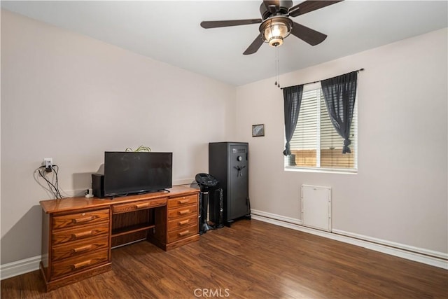 43145 62nd St W, Lancaster, CA 93536 - home office with dark wood finished floors and a ceiling fan