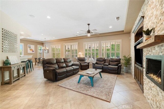 79787 Parkway Esplanade N, La Quinta, CA 92253 - living area with a ceiling fan, healthy amount of natural light, light tile patterned flooring, and recessed lighting