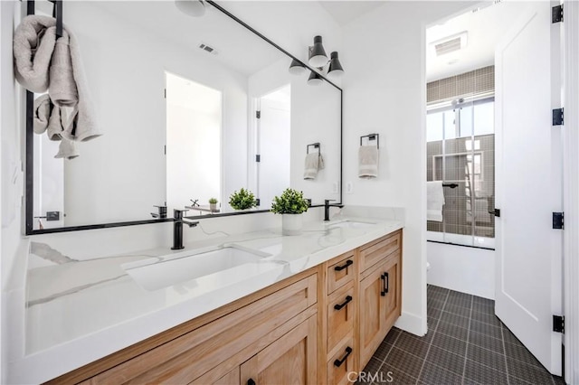 2102 Marshallfield Ln Unit B, Redondo Beach, CA 90278 - full bath featuring double vanity, combined bath / shower with glass door, and tile patterned flooring
