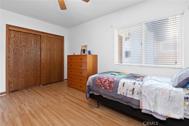 1907 W 235th Pl, Torrance, CA 90501 - bedroom with light wood-style floors, a closet, and ceiling fan