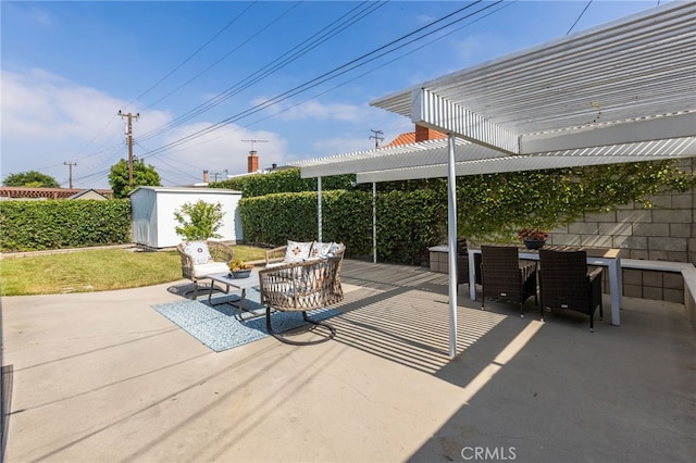 1907 W 235th Pl, Torrance, CA 90501 - view of patio with a pergola, a storage unit, outdoor lounge area, and outdoor dining space