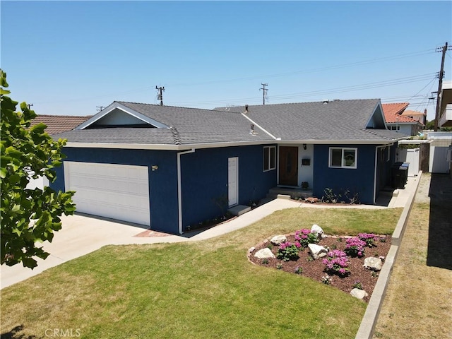 1907 W 235th Pl, Torrance, CA 90501 - single story home featuring an attached garage, roof with shingles, stucco siding, and a front lawn