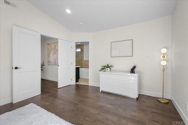 9858 Via Caceres, San Diego, CA 92129 - bedroom with dark wood-type flooring, recessed lighting, and vaulted ceiling