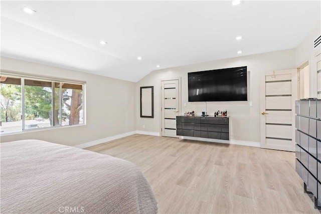 9436 Via Monique, Burbank, CA 91504 - bedroom with light wood-style flooring, recessed lighting, and vaulted ceiling