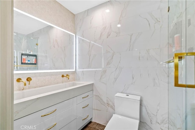 9436 Via Monique, Burbank, CA 91504 - full bathroom with tile walls, vanity, and a shower