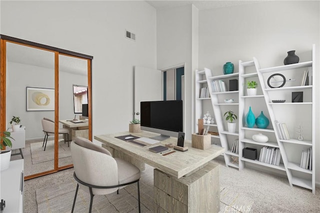 18165 Sundowner Way Unit 914, Canyon Country, CA 91387 - carpeted home office featuring a towering ceiling
