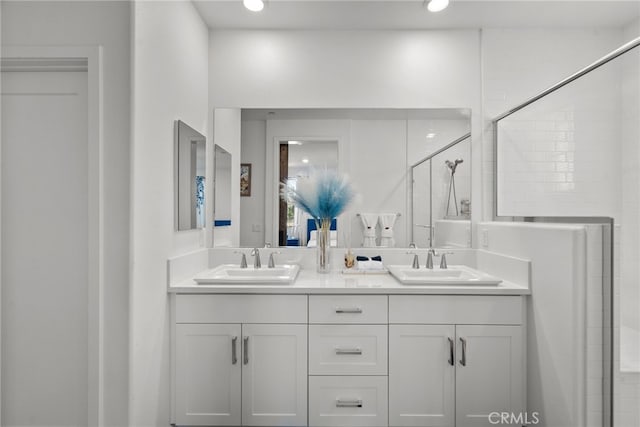 12062 Turnleaf Ave, Whittier, CA 90602 - full bath featuring double vanity, a stall shower, and recessed lighting