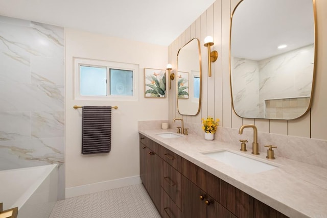 835 Cathy Ln, Cardiff By The Sea, CA 92007 - bathroom featuring double vanity, a tub, and tile patterned flooring