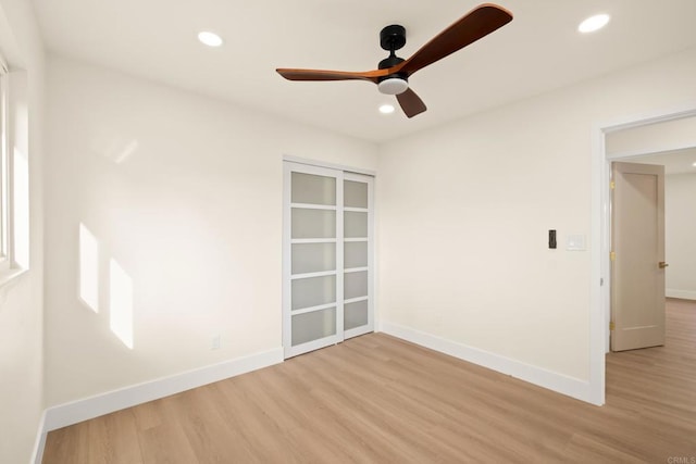835 Cathy Ln, Cardiff By The Sea, CA 92007 - unfurnished room with light wood-type flooring, a ceiling fan, and recessed lighting