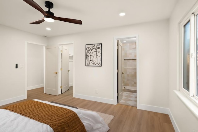 835 Cathy Ln, Cardiff By The Sea, CA 92007 - bedroom with light wood-style floors, recessed lighting, a walk in closet, ceiling fan, and ensuite bathroom