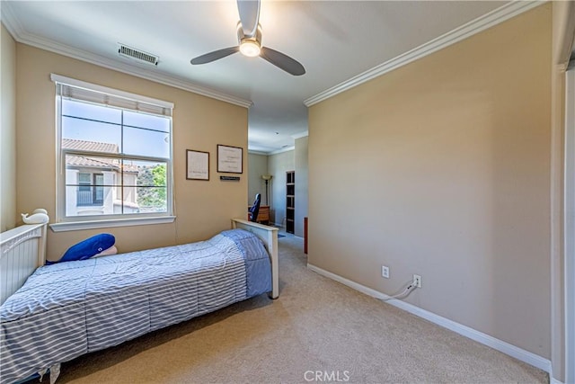 18956 Northern Dancer Ln, Yorba Linda, CA 92886 - carpeted bedroom featuring ornamental molding and ceiling fan