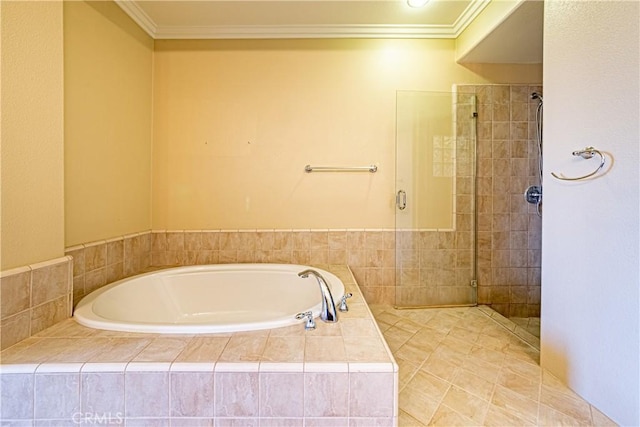18956 Northern Dancer Ln, Yorba Linda, CA 92886 - full bathroom featuring a garden tub, crown molding, and a shower stall