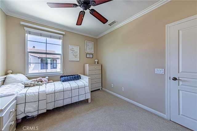 18956 Northern Dancer Ln, Yorba Linda, CA 92886 - bedroom with carpet flooring, ornamental molding, and a ceiling fan
